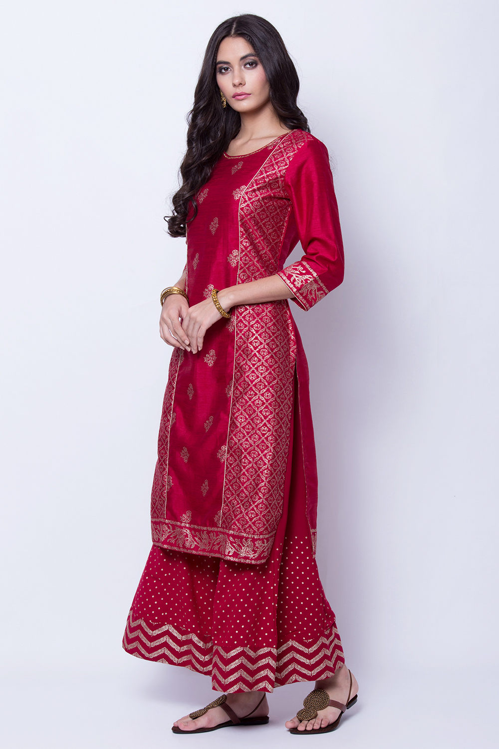 Maroon Polyester Dupioni Straight Kurta image number 4