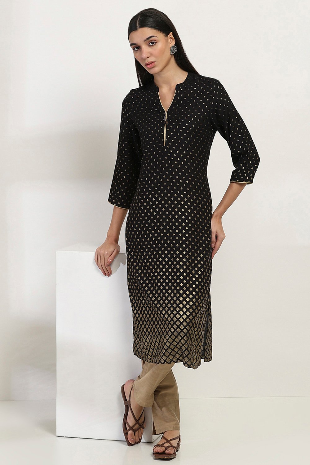 Black Viscose Straight Kurta image number 0