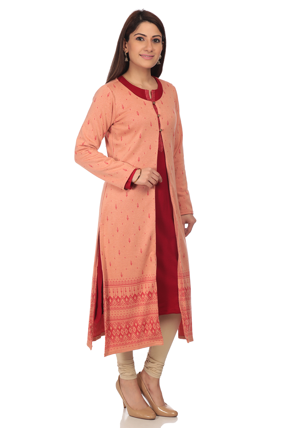 Peach Straight Poly Cotton Kurta image number 3