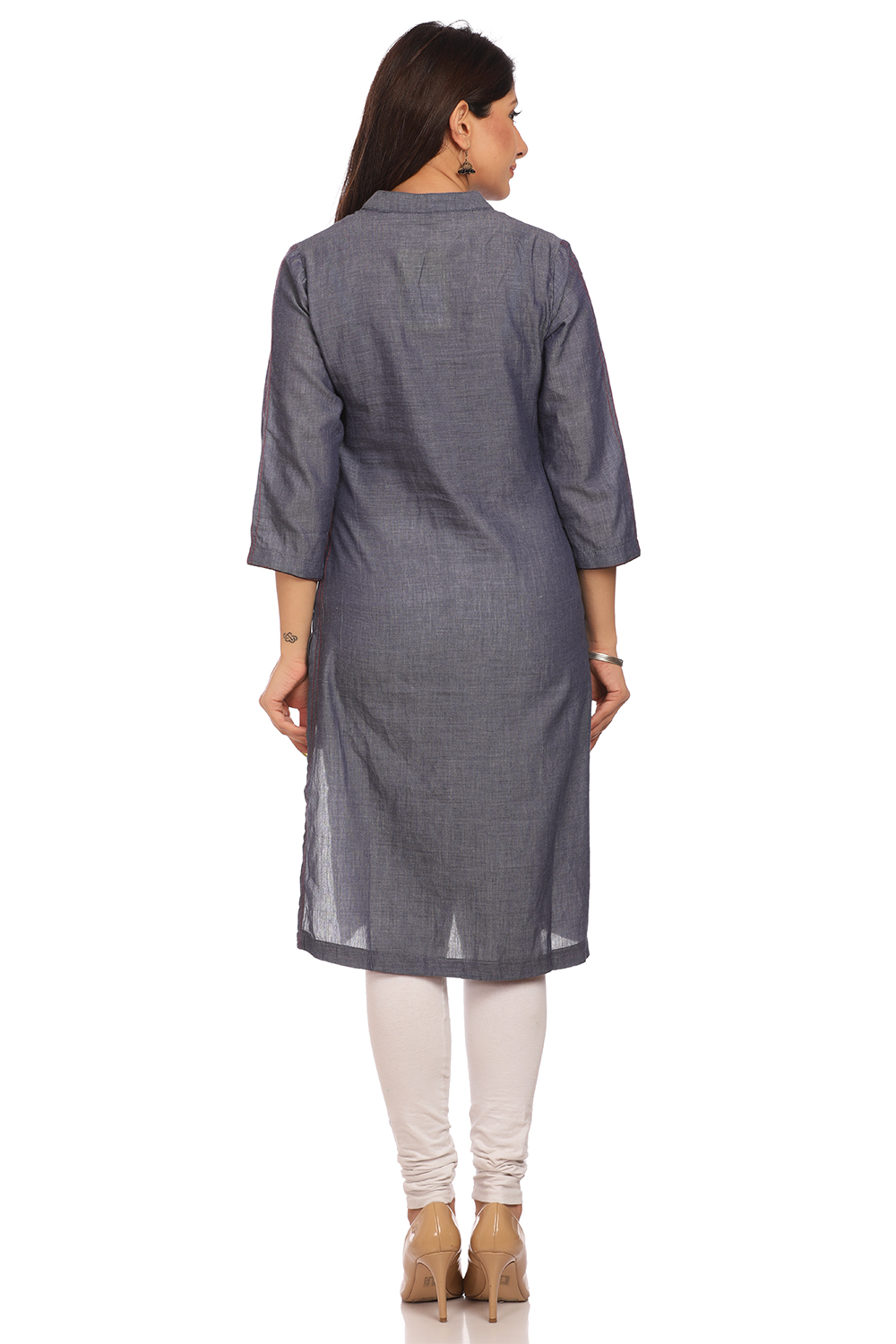 Grey Straight Cotton Kurta image number 3