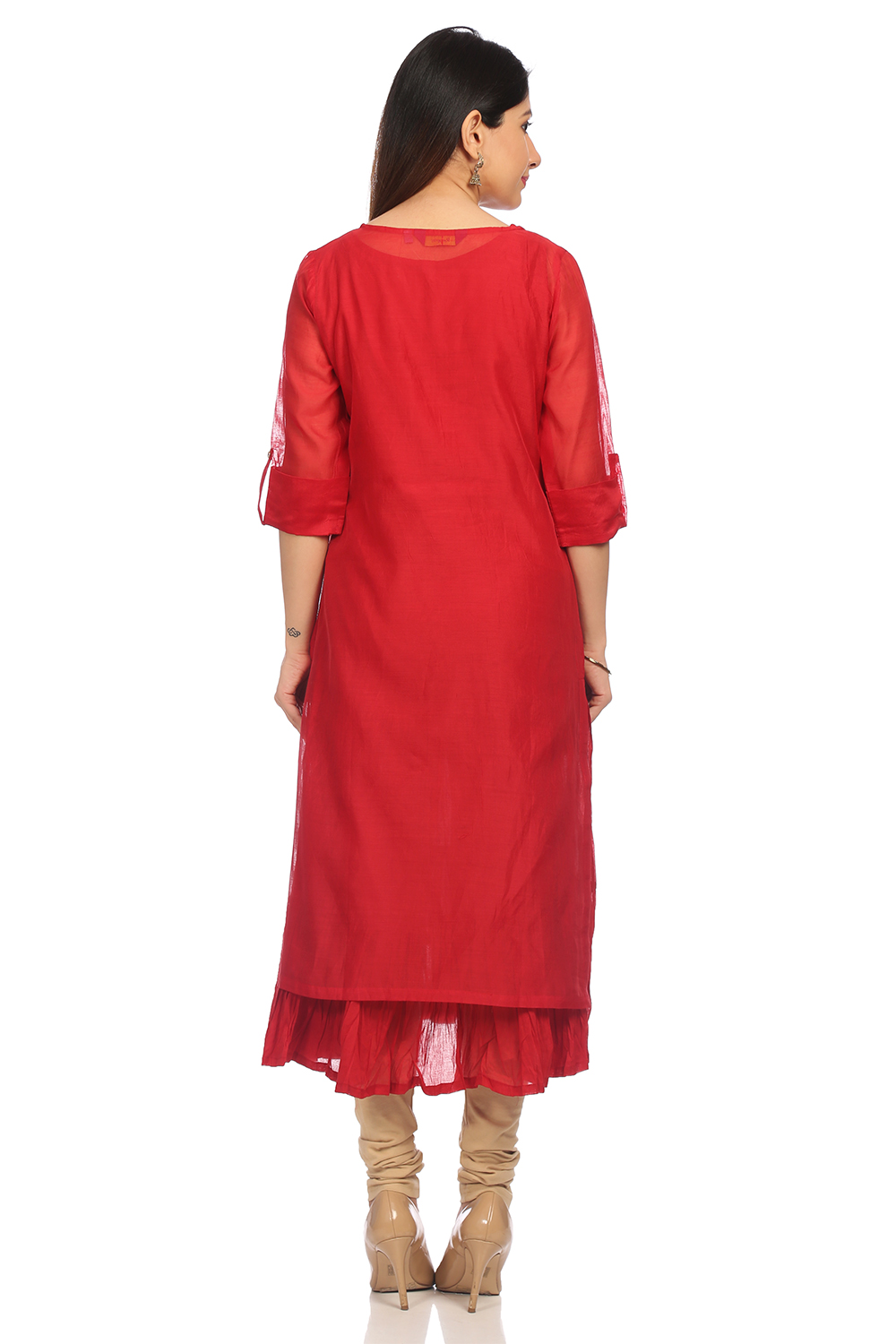 Red Straight Poly Cotton Kurta image number 5