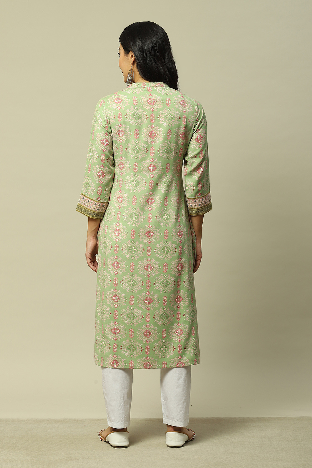 Green LIVA Straight Printed Kurta image number 3