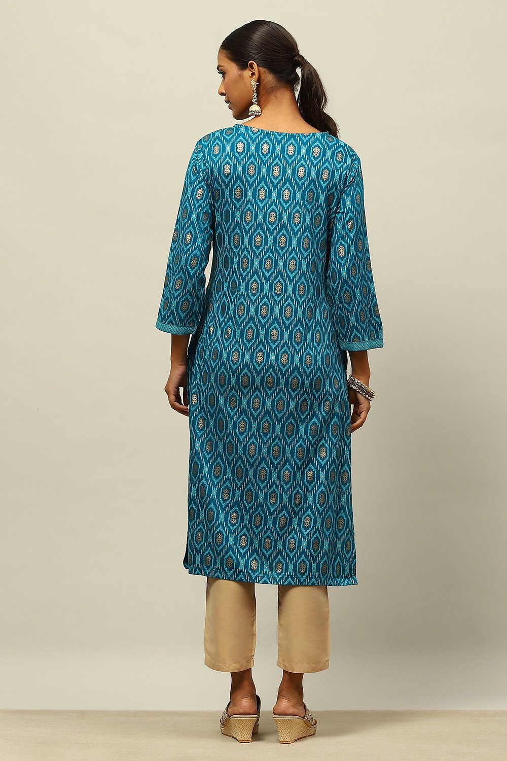 Blue Rayon Printed Straight Kurta image number 3