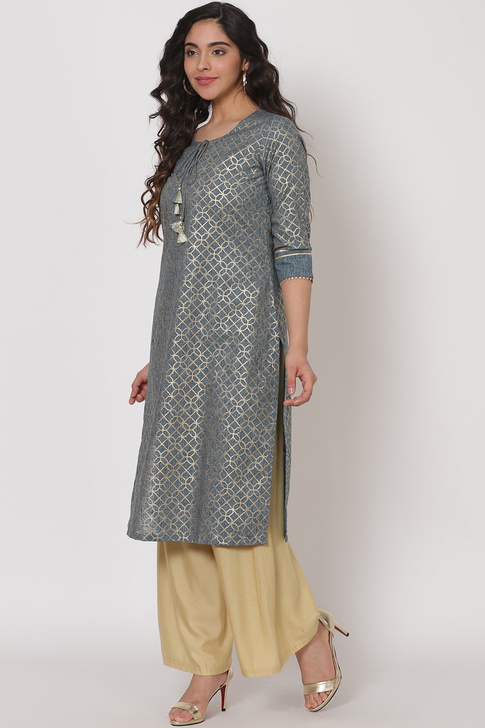 Ocean Teal Polyster Kurta image number 2