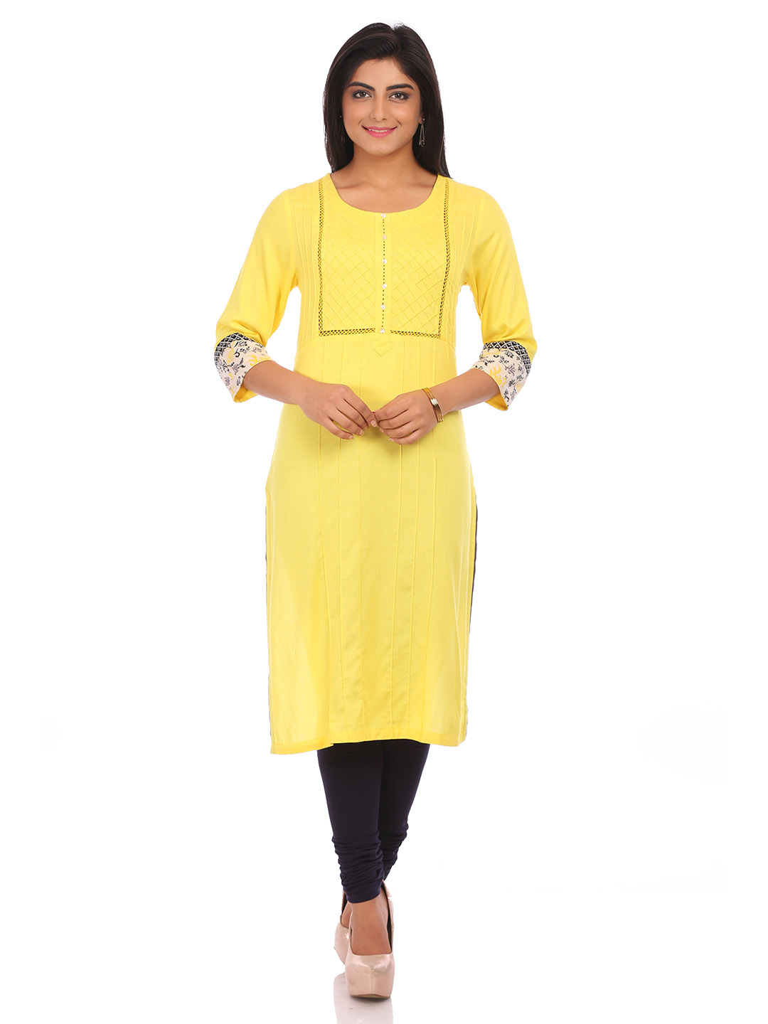 Yellow Cotton Straight Kurta image number 0