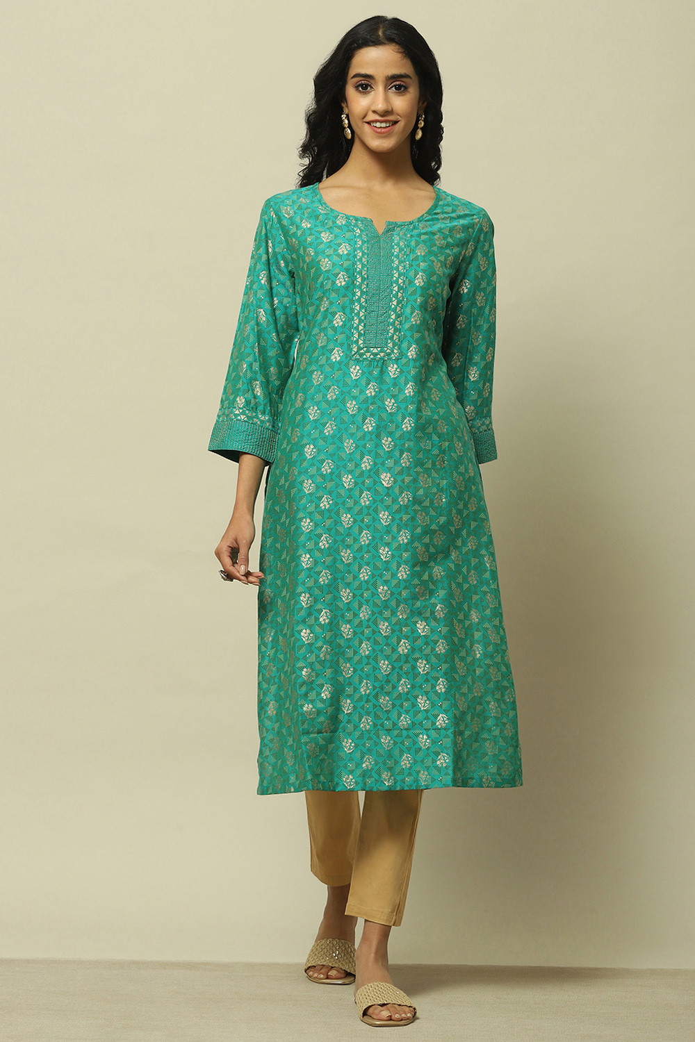 Green Viscose Printed Straight Kurta image number 5