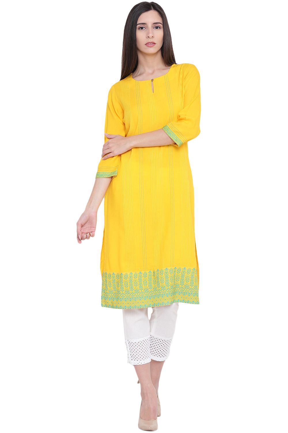 Light Yellow Viscose Straight Kurta image number 0