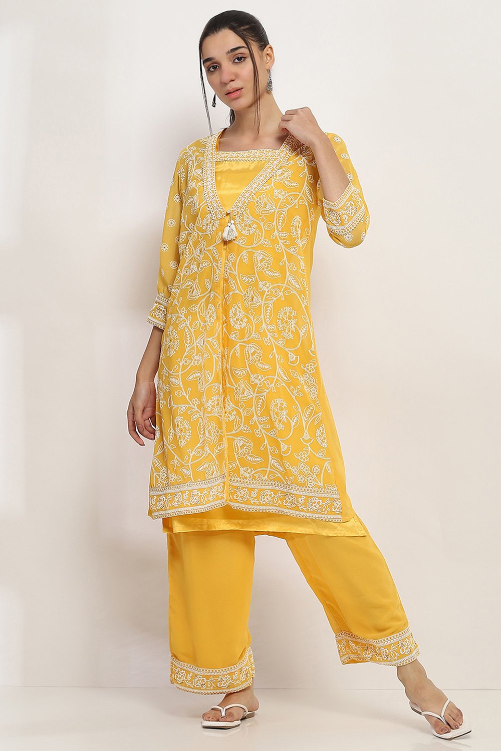 Mustard Polyester Front Open Kurta image number 5