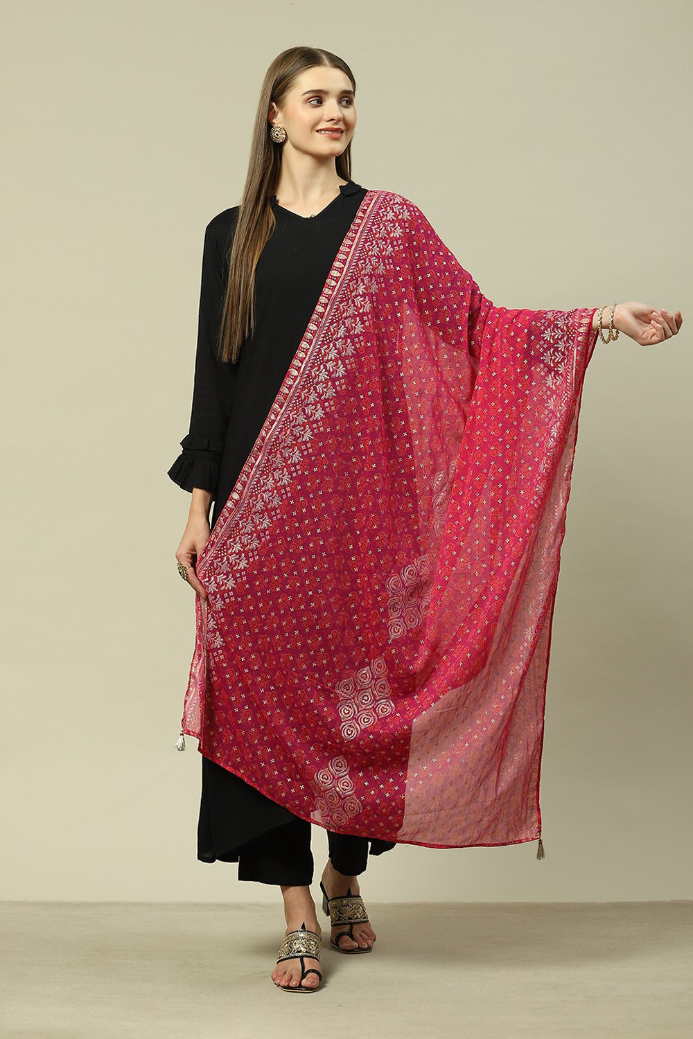 Purple Polyester Printed Dupatta image number 0