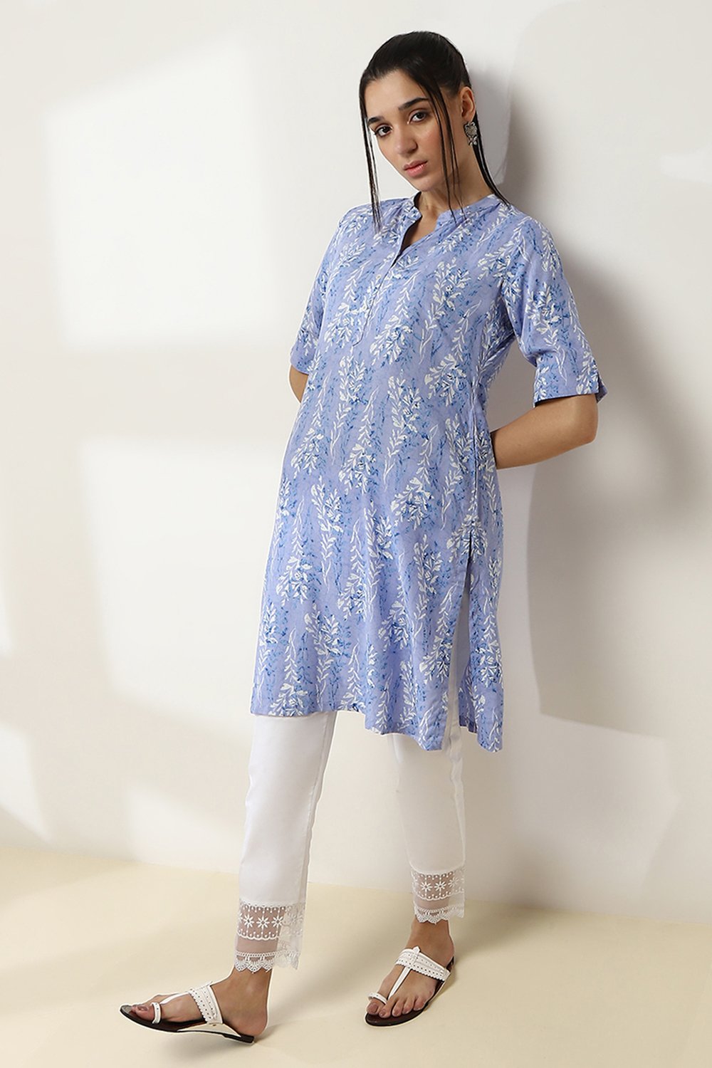 Lilac Printed Straight Kurta image number 0