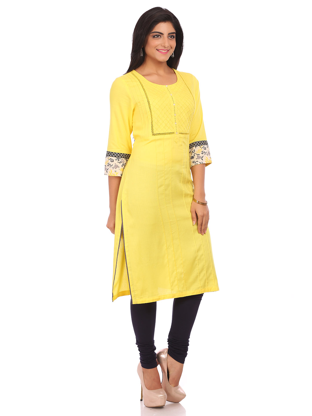 Yellow Cotton Straight Kurta image number 2