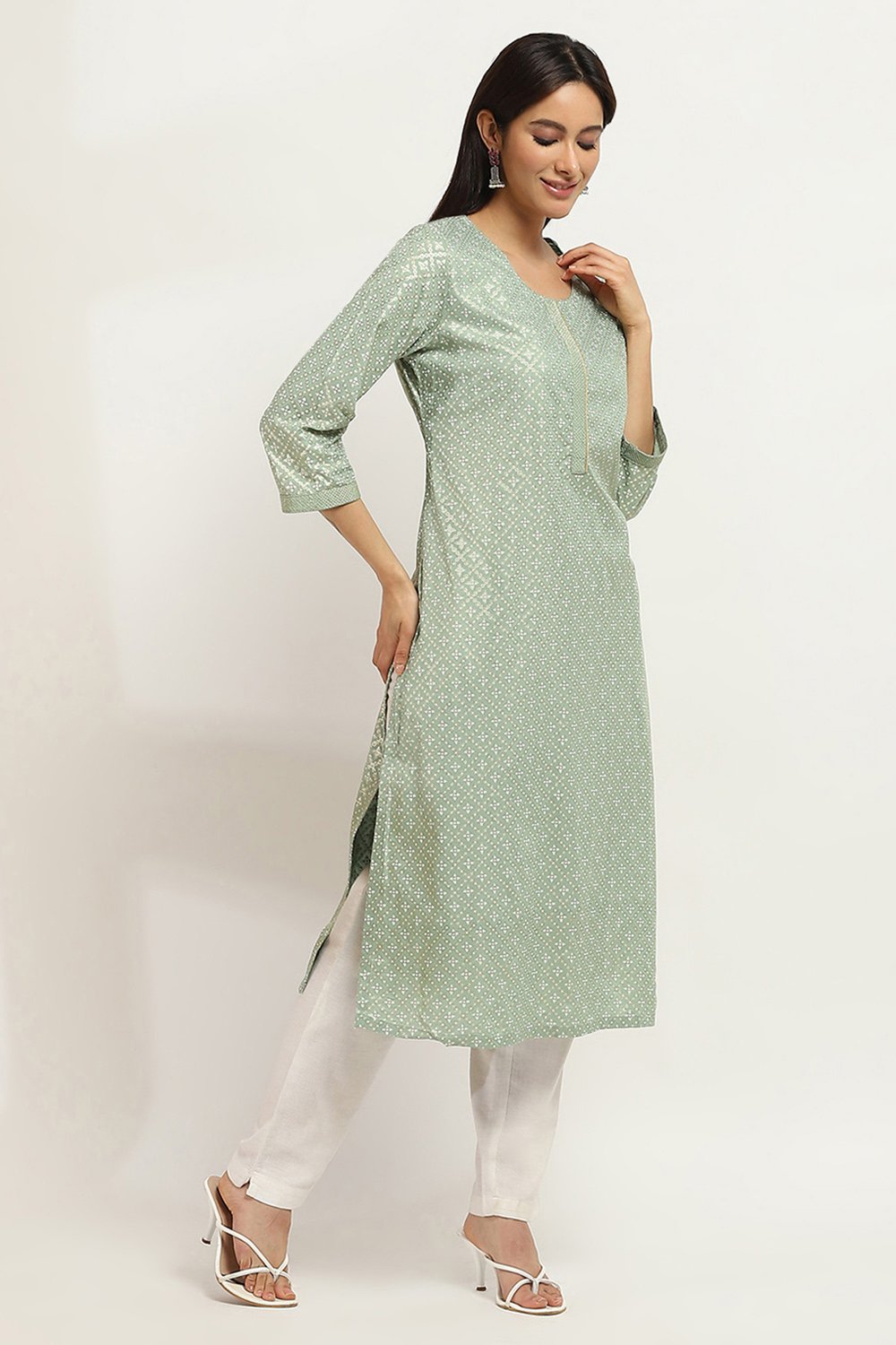 Peach Viscose Straight Kurta image number 4