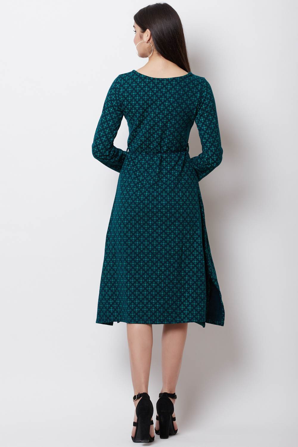 Dark Green POLY COTTON      A Line Dress image number 4