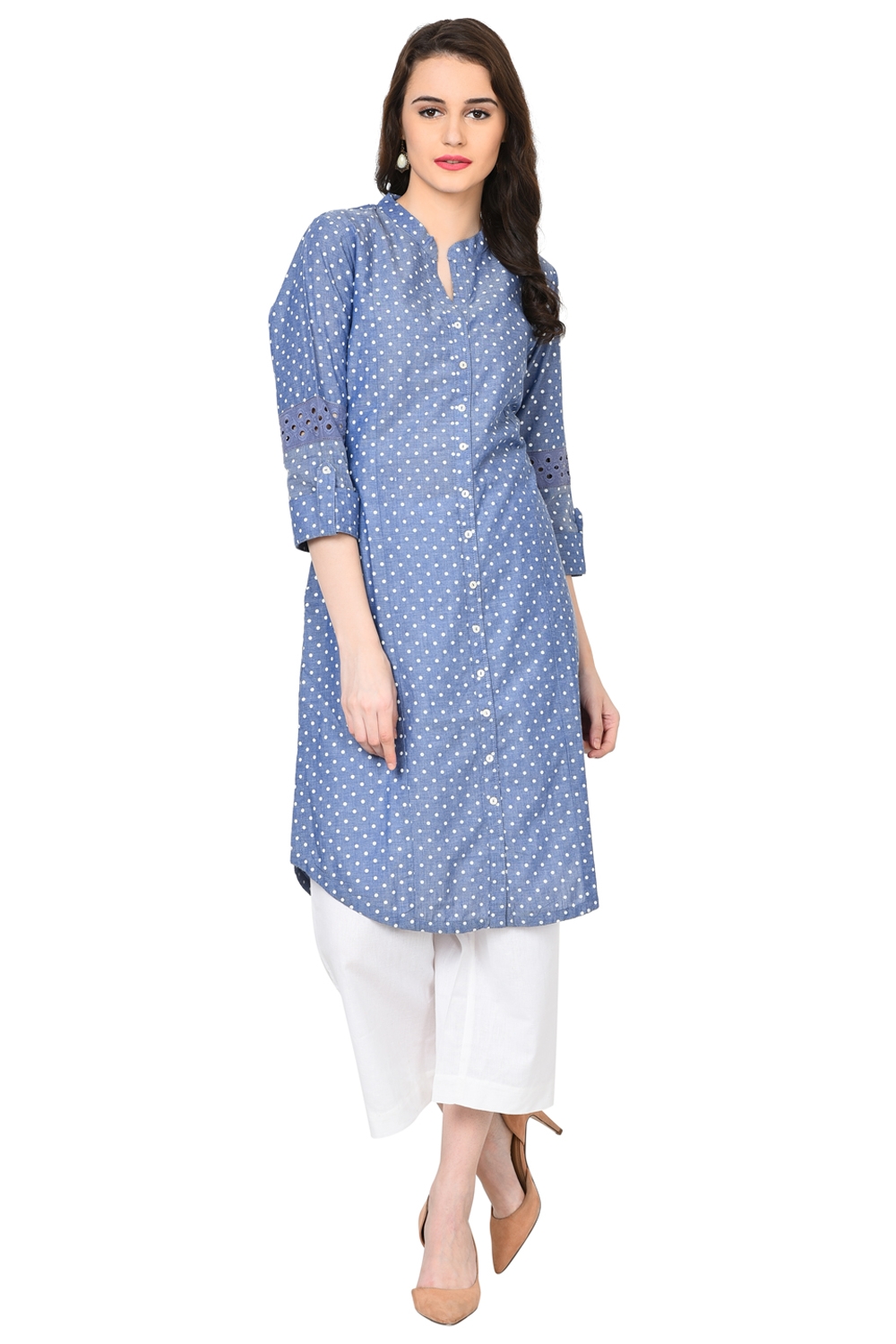 Blue Straight Chambray Kurta image number 0