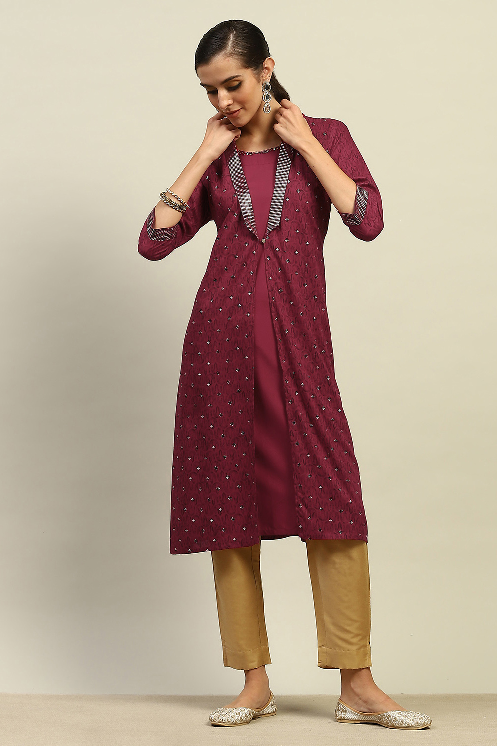 Red Rayon Slub Printed Straight Kurta image number 5