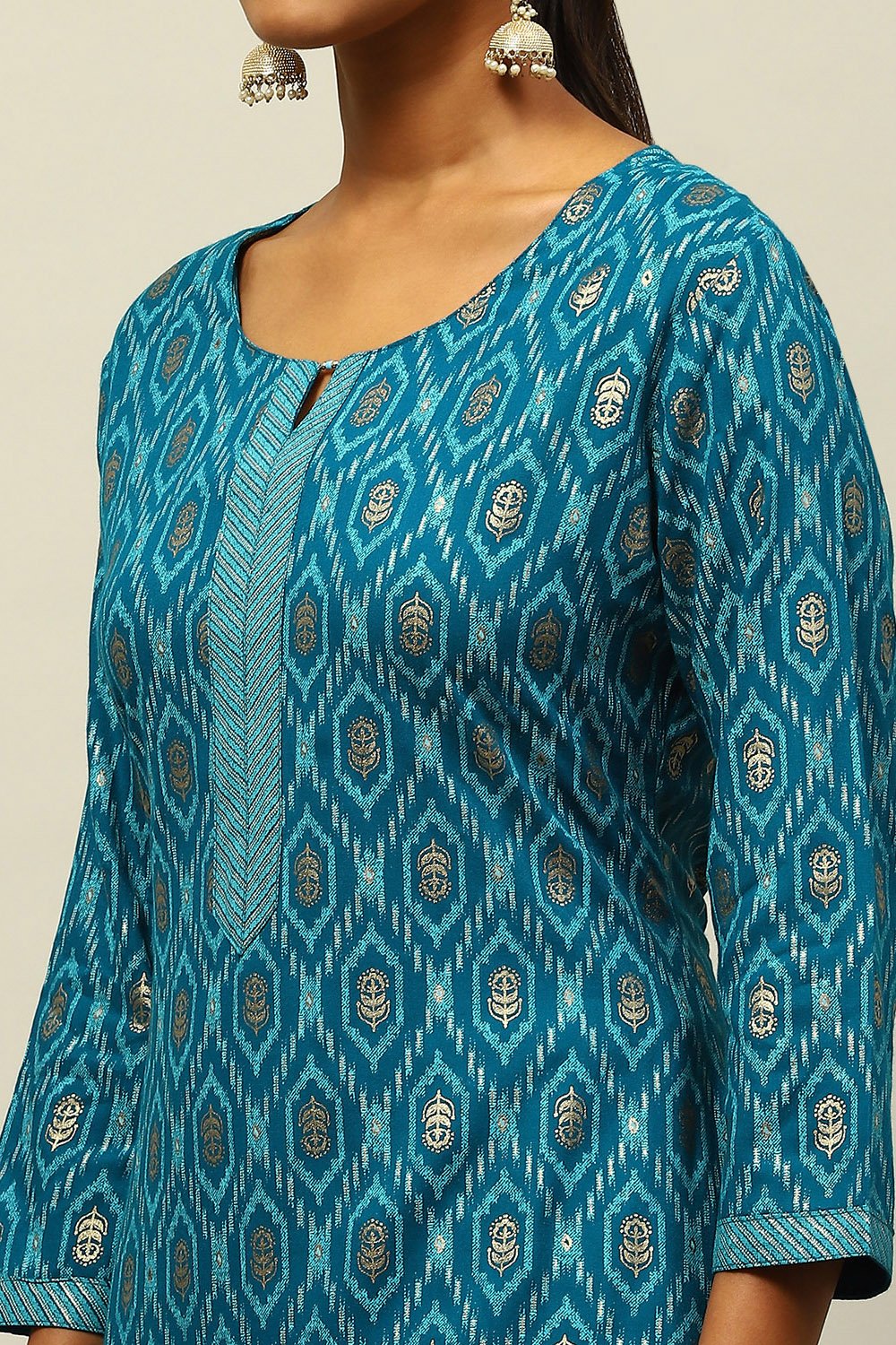 Blue Rayon Printed Straight Kurta image number 1