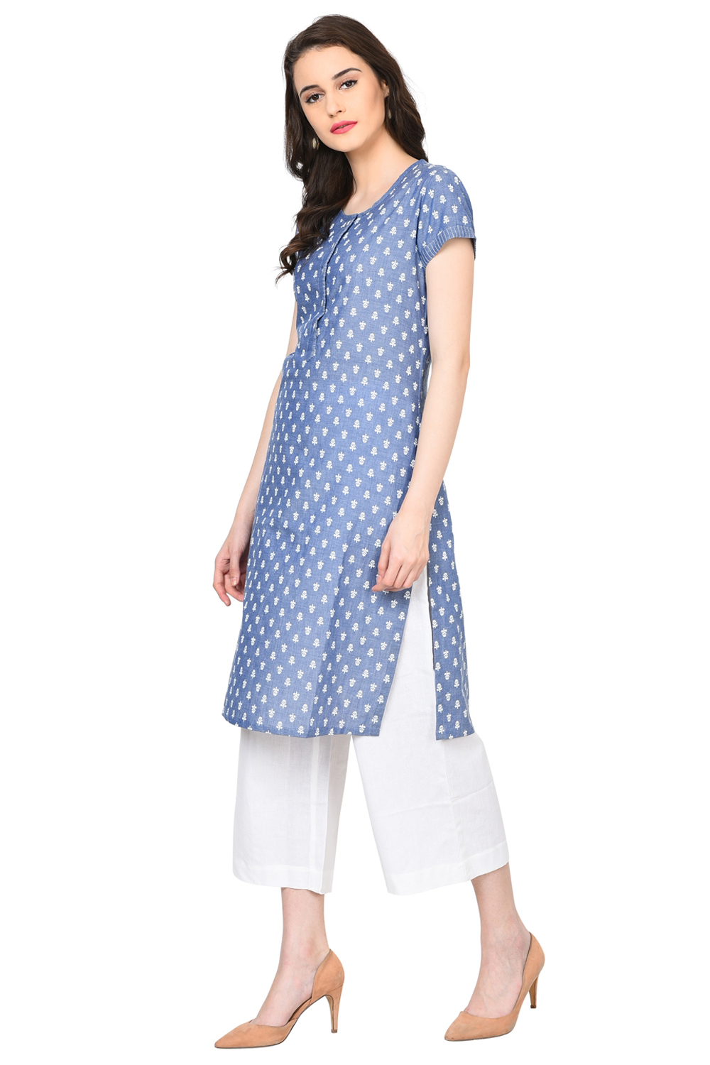 Blue Straight Chambray Kurta image number 3