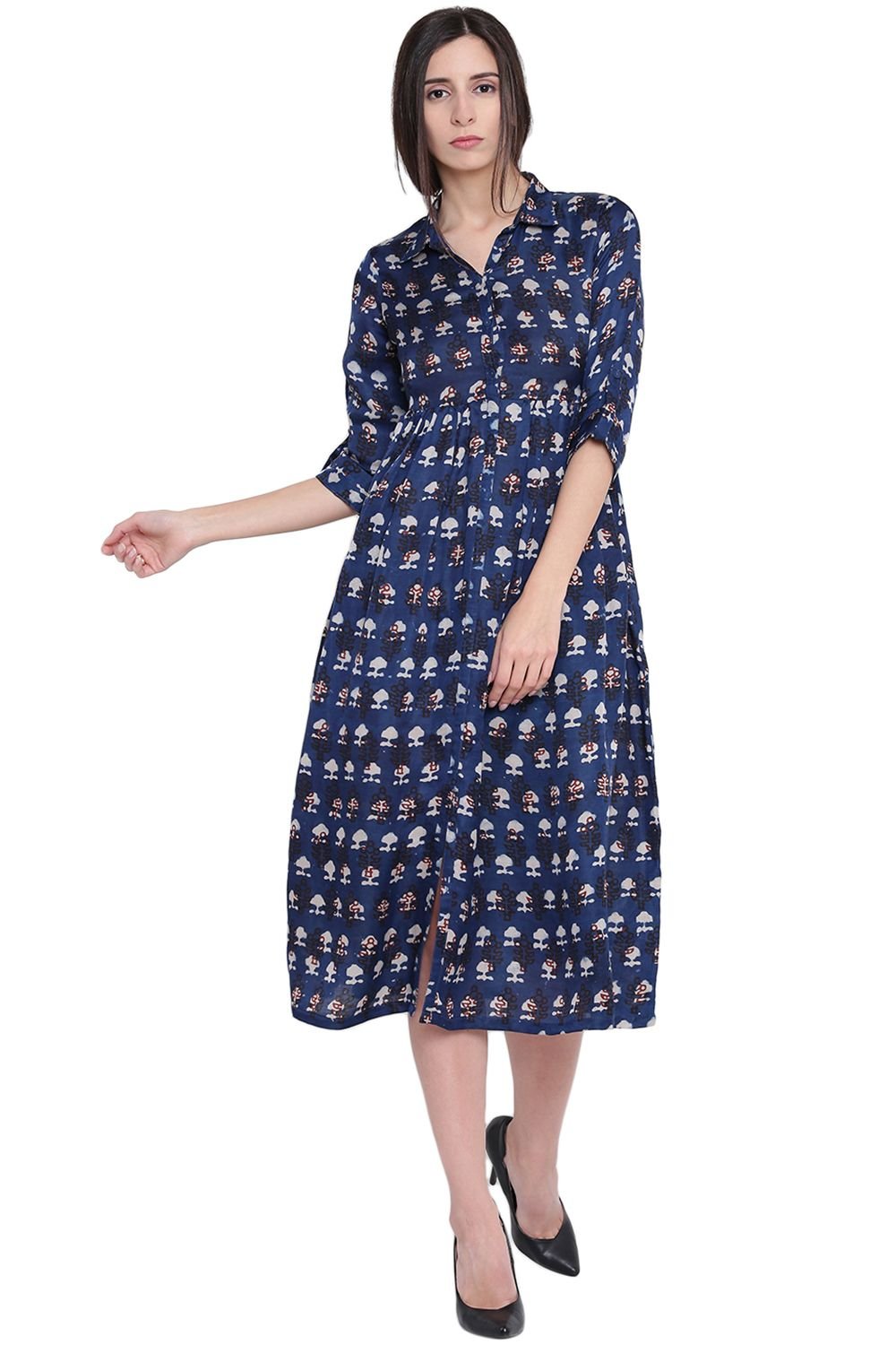 Indigo Viscose Flared Kurta image number 0