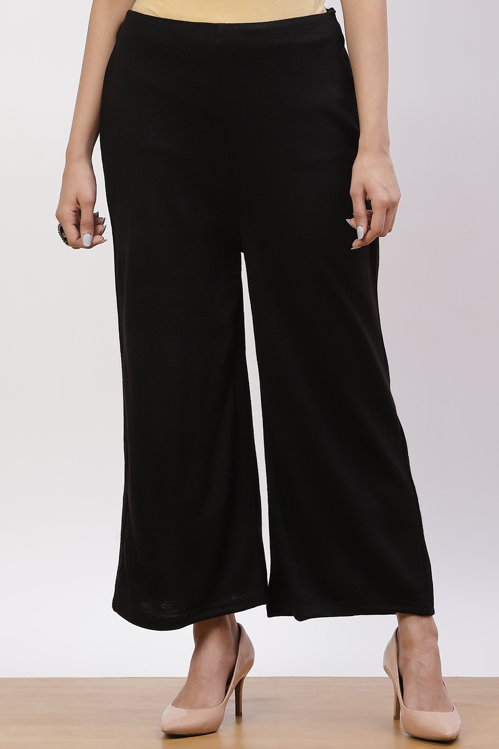 Black Acrylic Winter Palazzo Pants image number 0