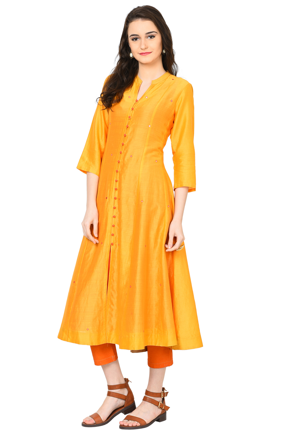 Yellow Kalidar Polyester Kurta image number 3