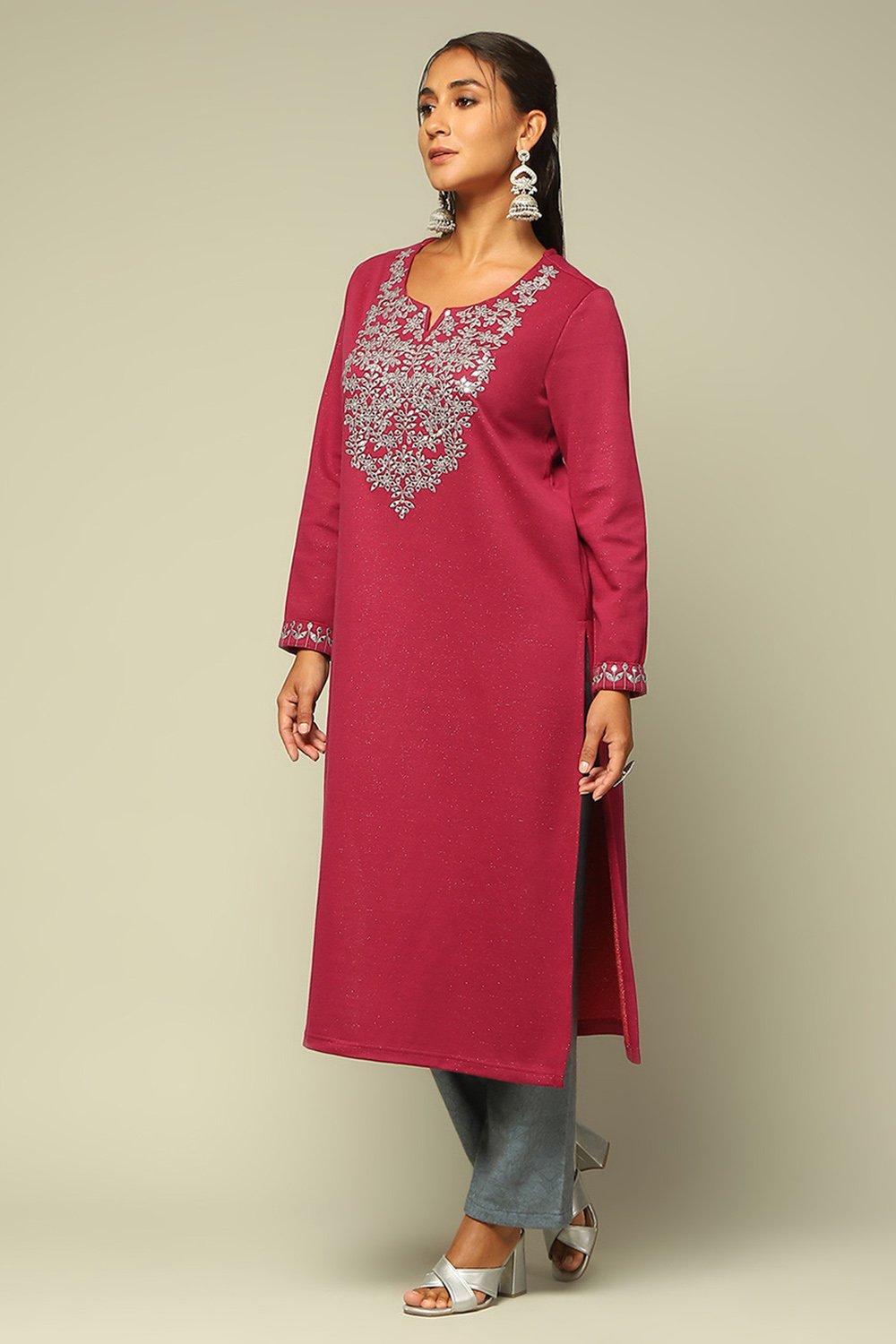 Purple Cotton Blend Straight Kurta image number 2