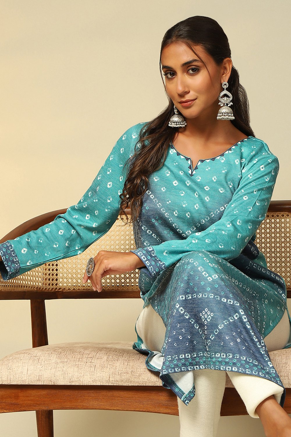 Green Acrylic Printed Straight Kurta image number 6