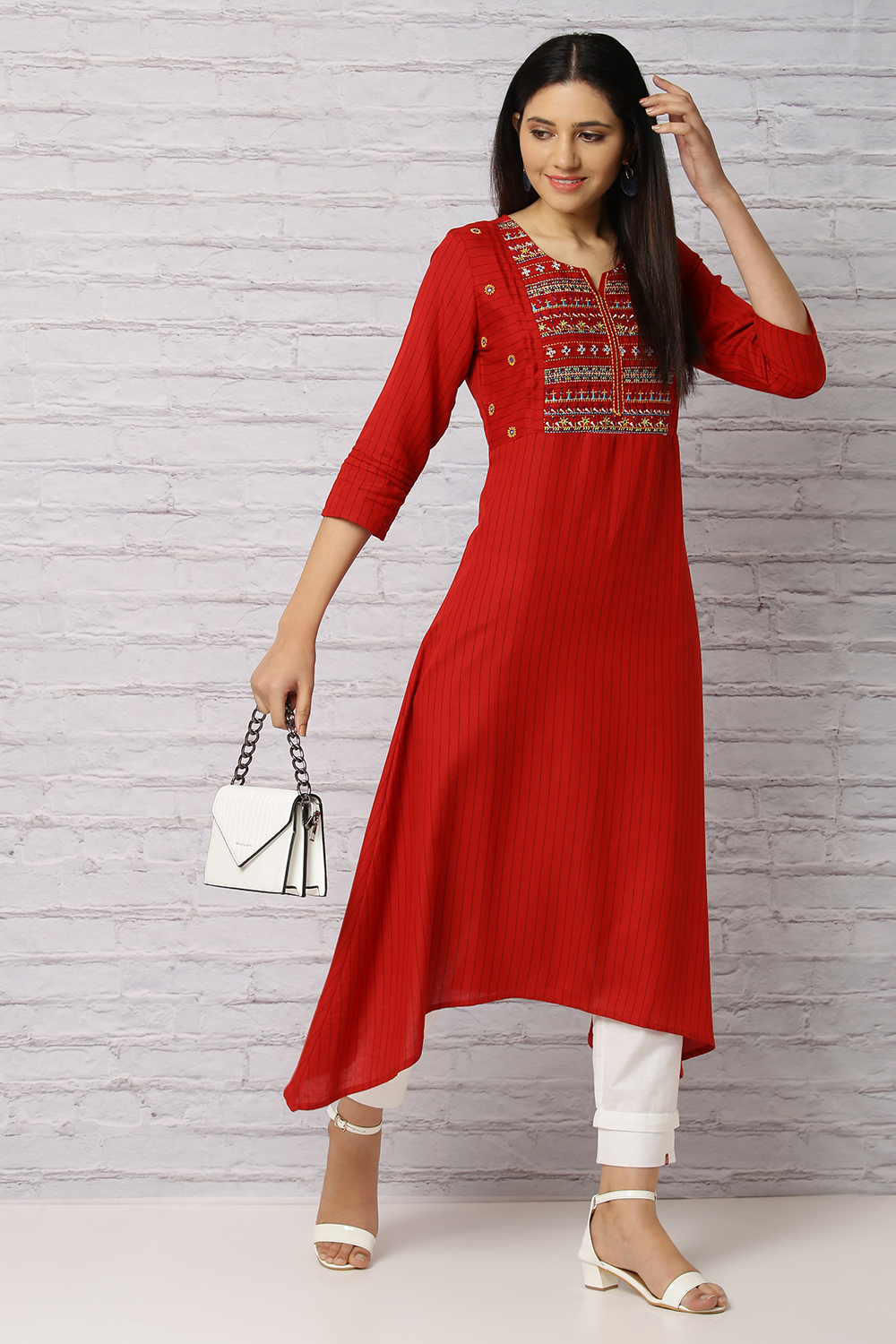 Red Viscose A Line Kurta image number 3