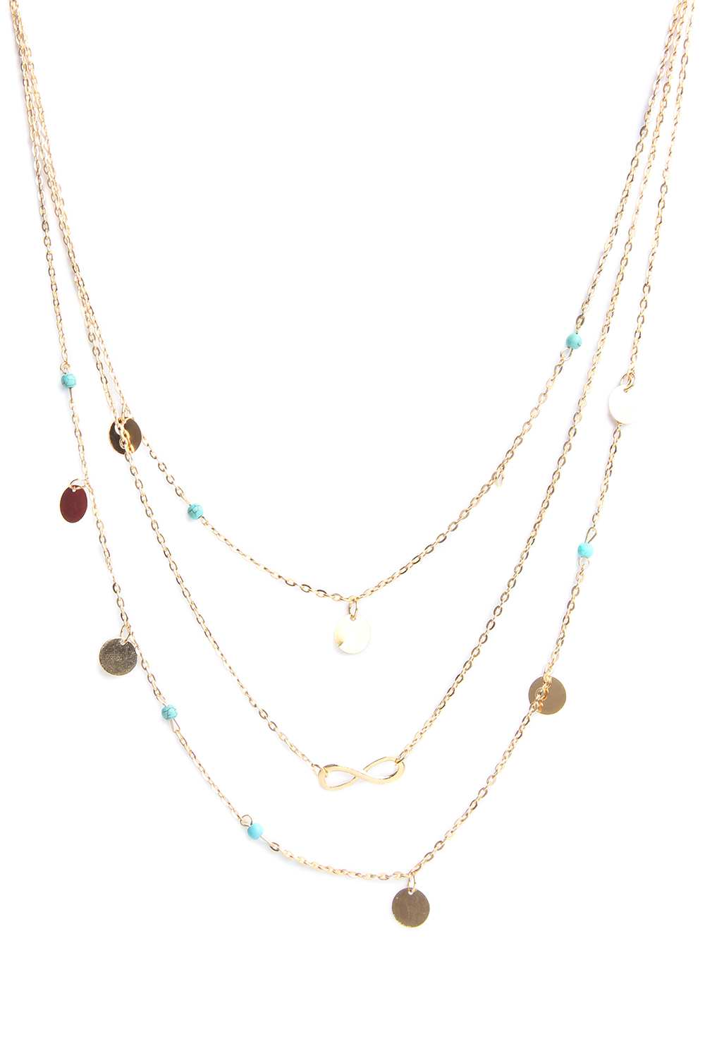 Golden Multi Layered Necklace With Charms And Beads image number 1