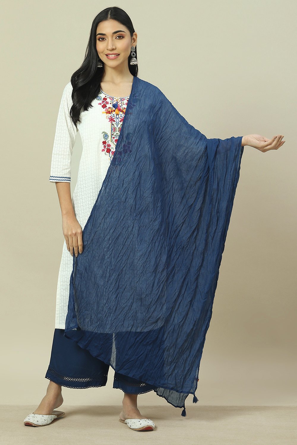 Indigo Cotton Woven Dupatta image number 0