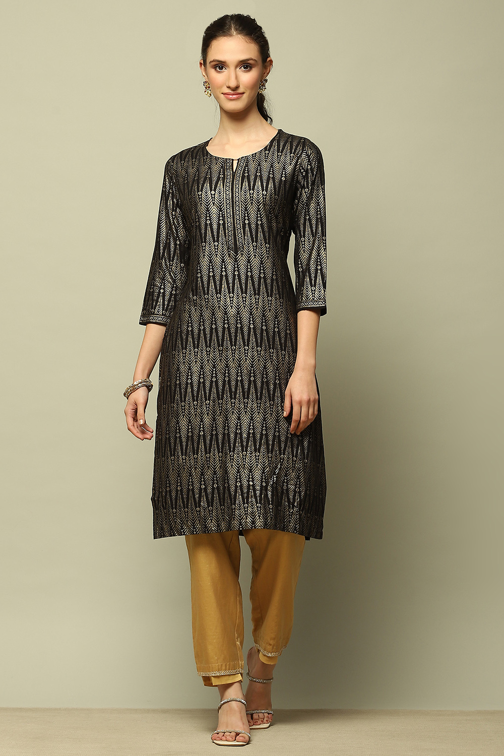 Black Rayon Printed Straight Kurta image number 5