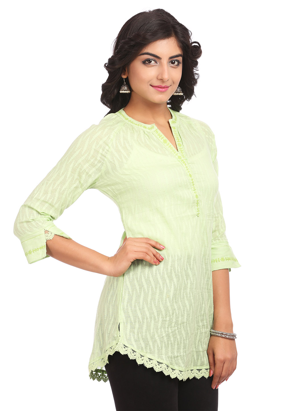 Mint Green Straight Cotton Indie Top image number 1