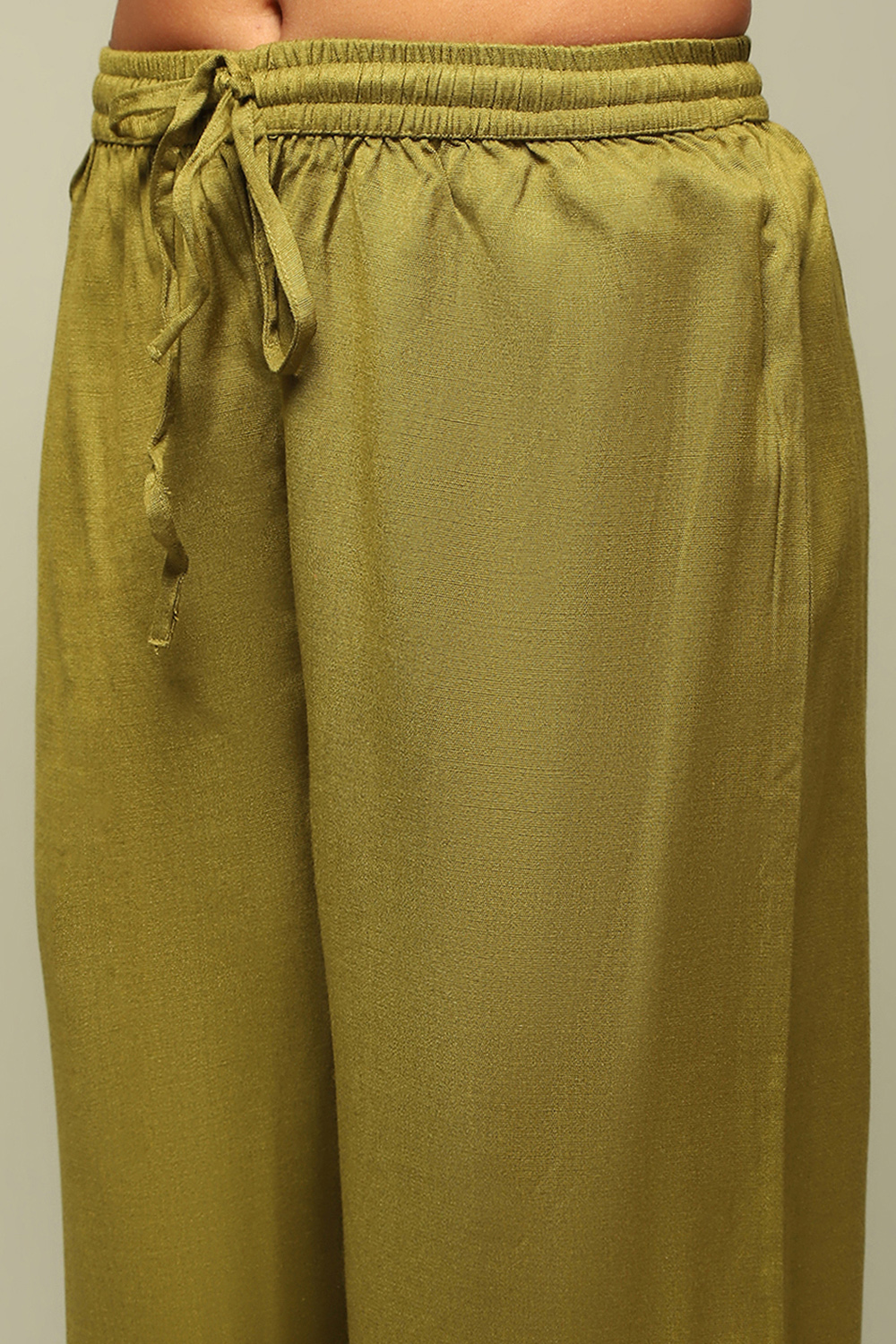 Lime Acrylic Straight Yarn Dyed Kurta Palazzo Suit Set image number 2