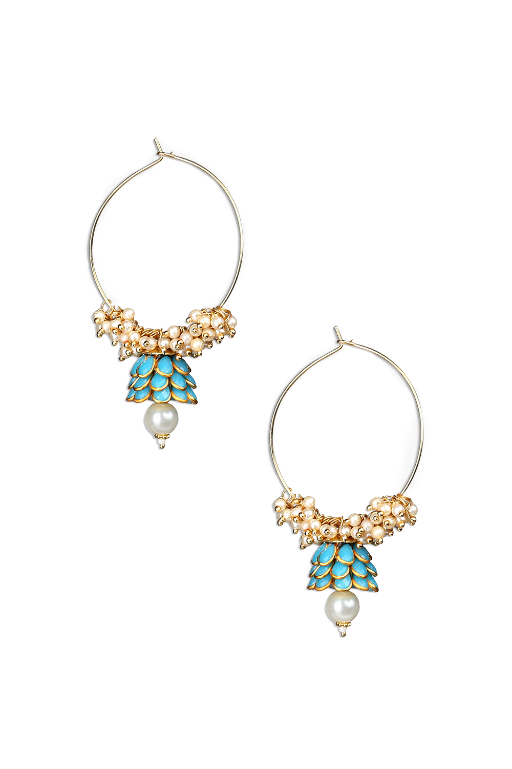Turquoise Pachchi And Pearls Earrings image number 1