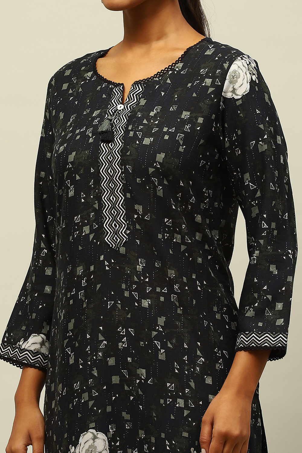 Black Rayon Printed Straight Kurta image number 1