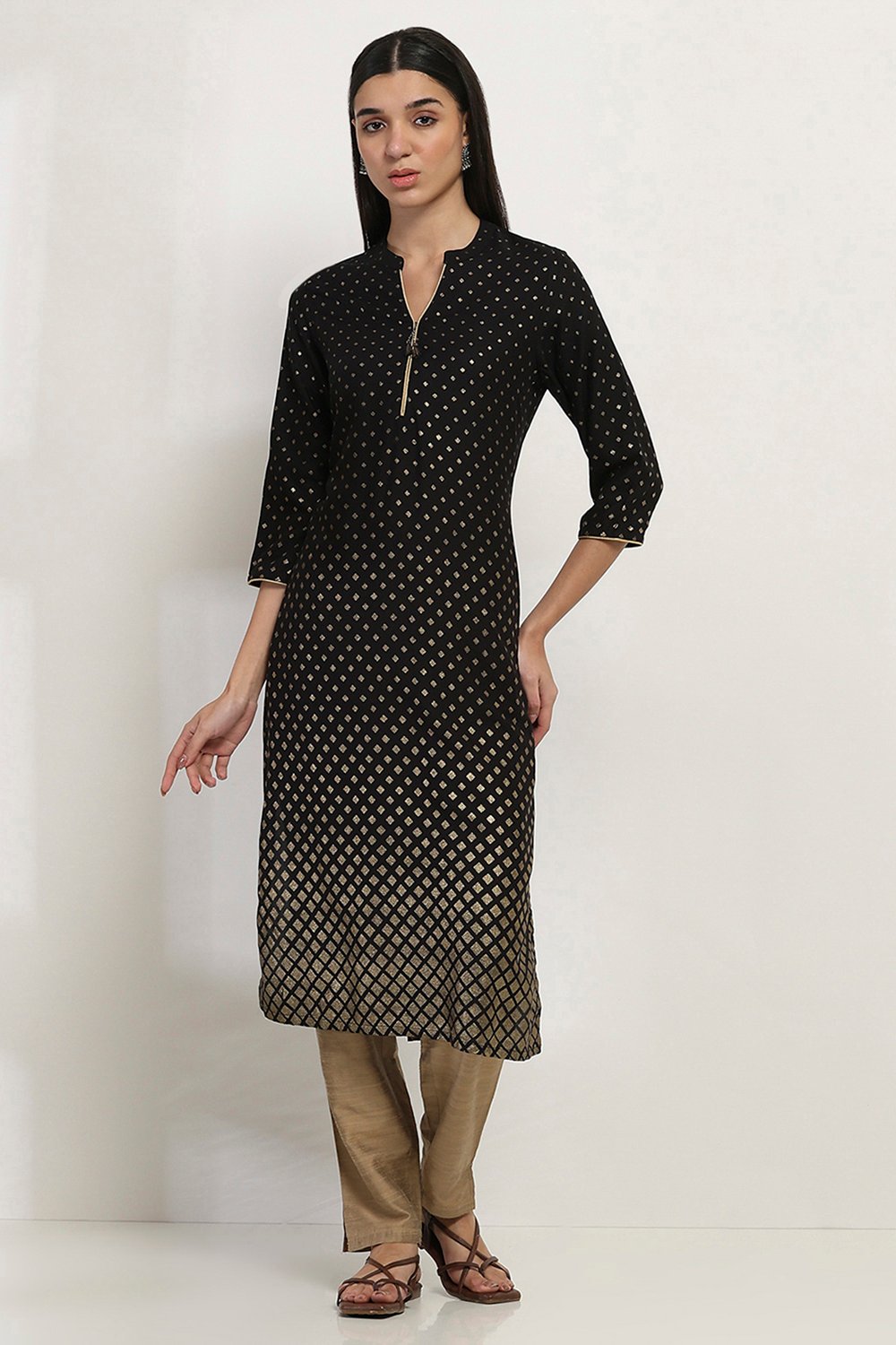 Black Viscose Straight Kurta image number 5