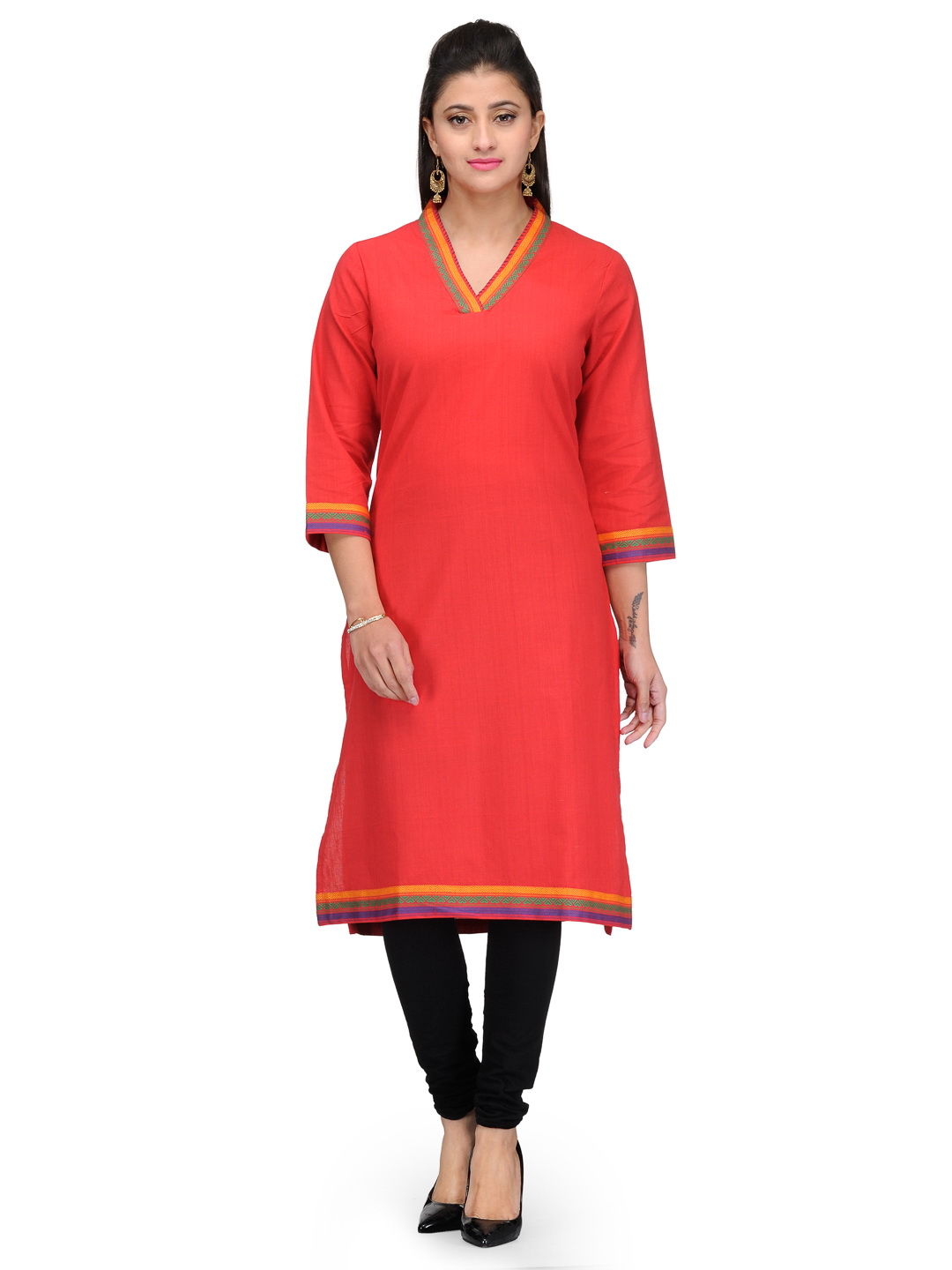 Red Cotton Straight Kurta image number 0