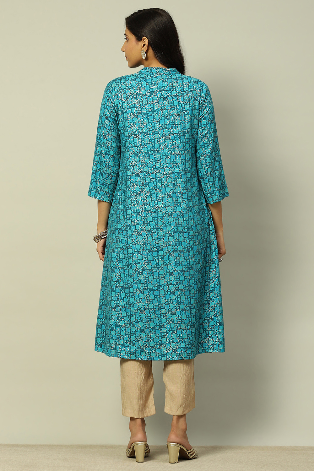 Blue Viscose Blend Geometric Printed Straight Kurta image number 5