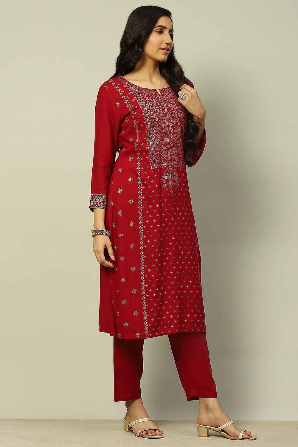 Dark Green Liva Printed Straight Festive Kurta Set image number 5