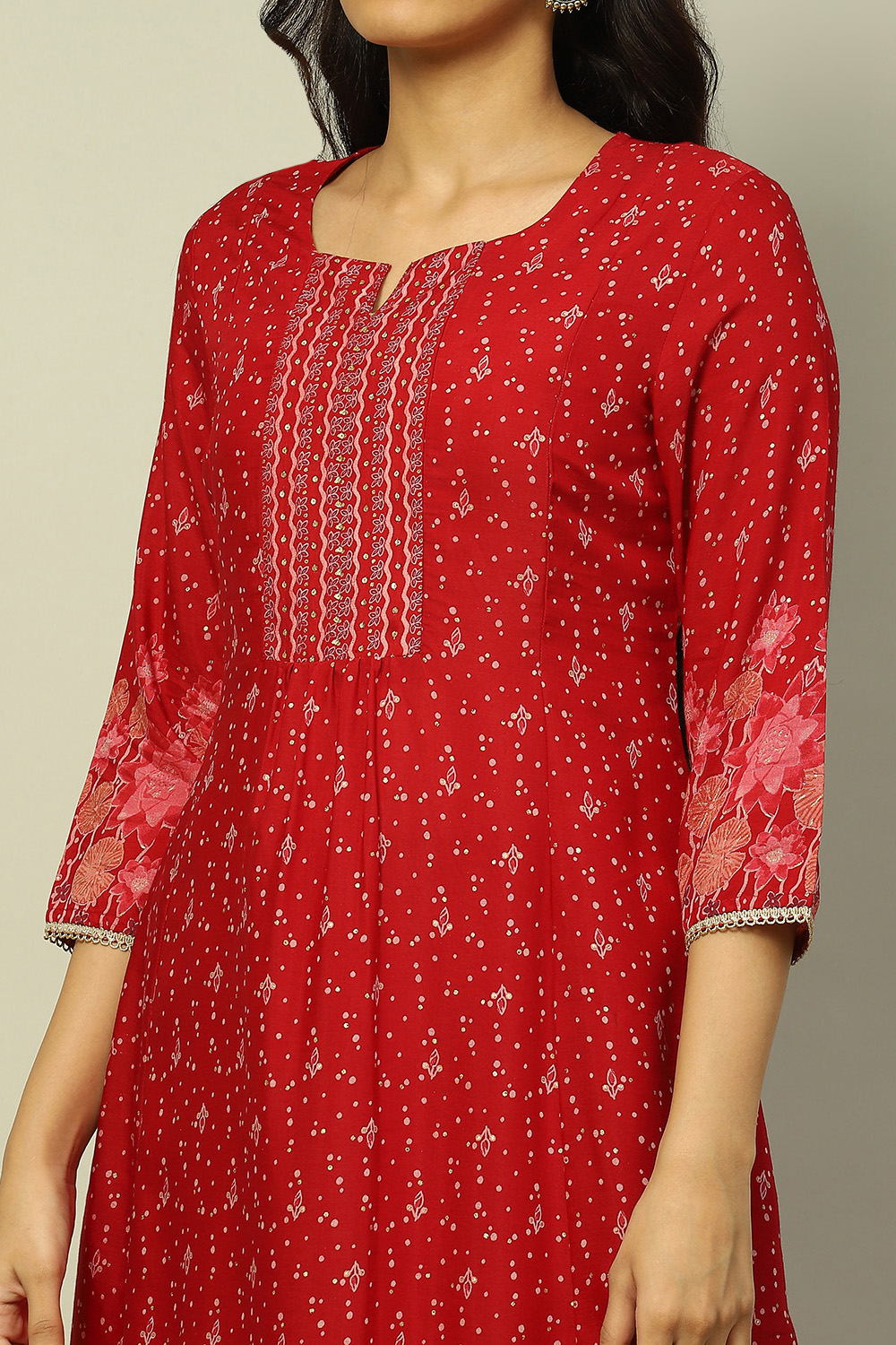 Red Viscose Blend Printed Festive Co-ord Set image number 1