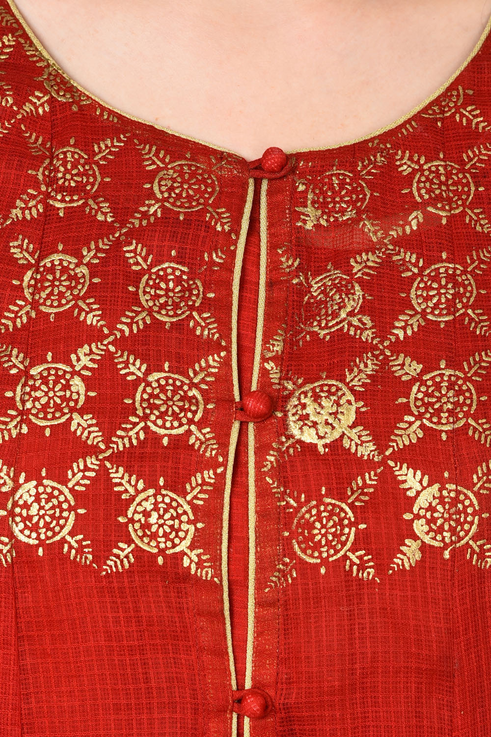 Red Kalidar Polyester Suit Set image number 1