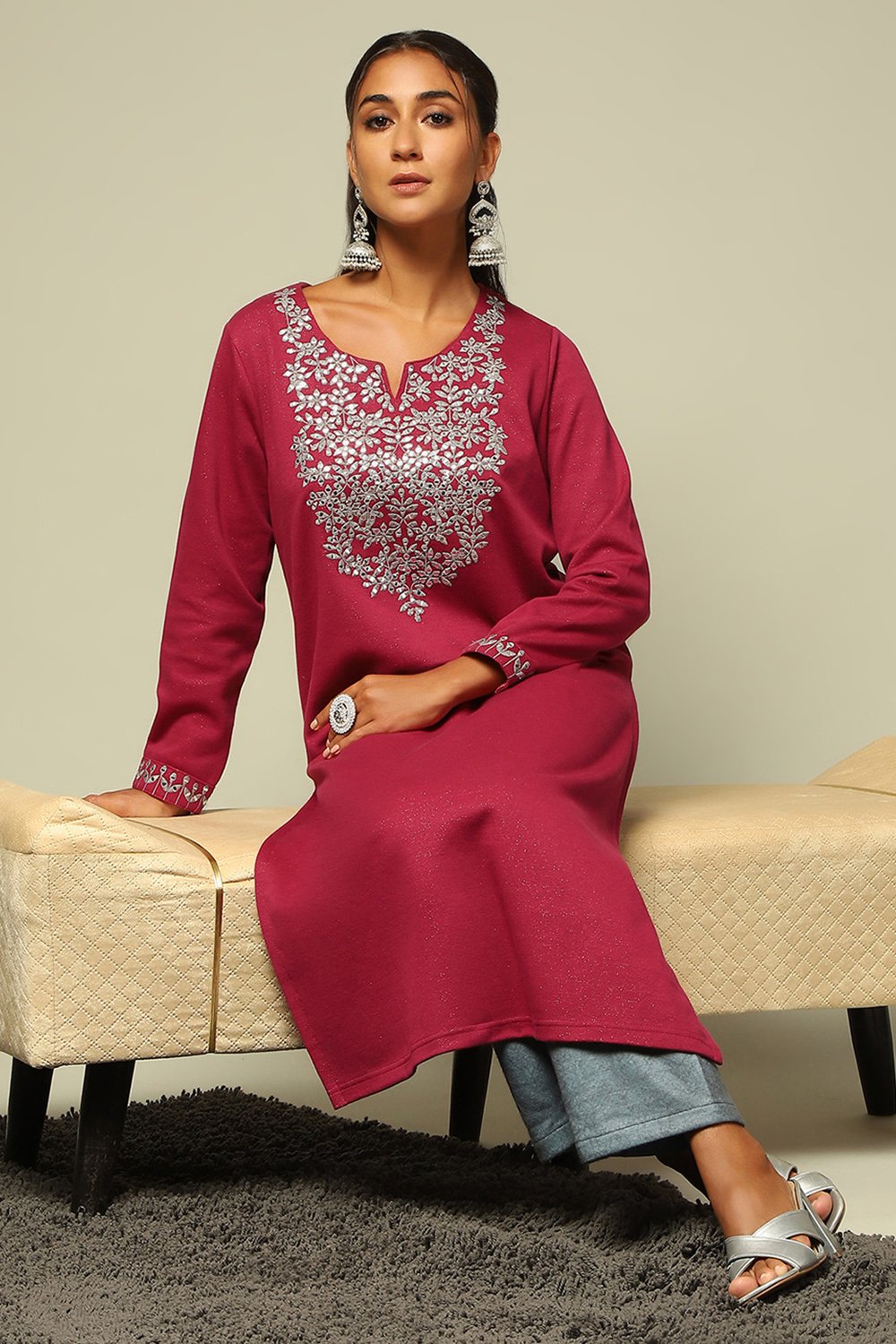 Purple Cotton Blend Straight Kurta image number 0