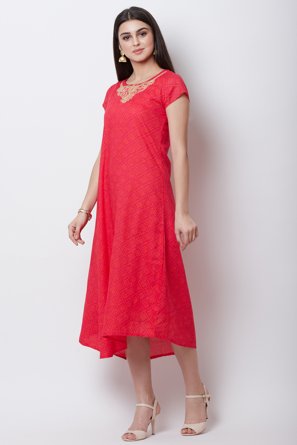 Pink Cotton Asymmetric Dress image number 2