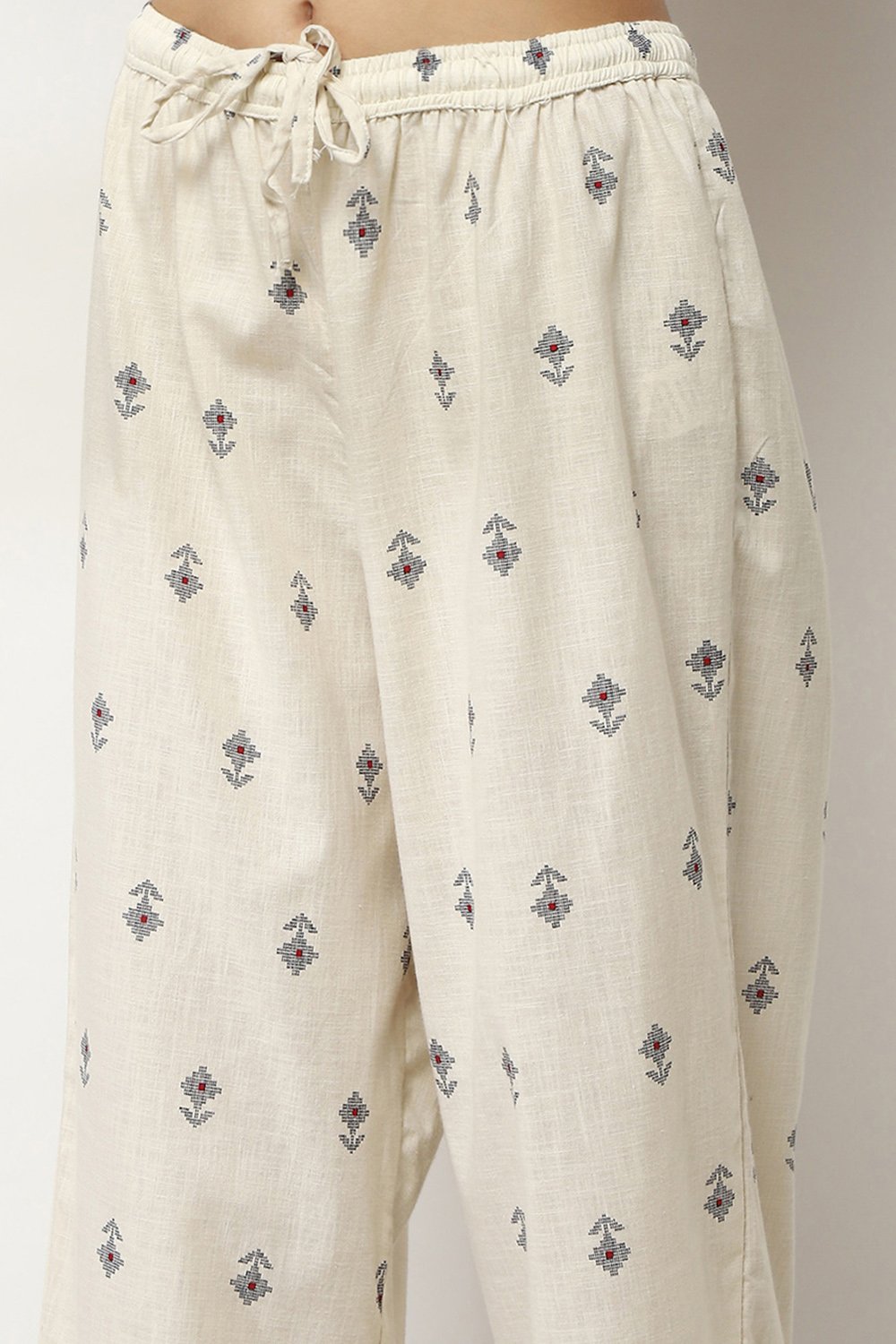 Off-White Cotton Printed A-Line Kurta Set image number 2