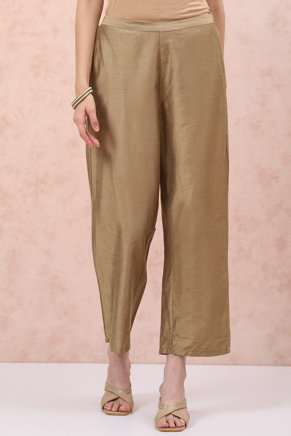 Gold Art Silk Palazzo Pants image number 0