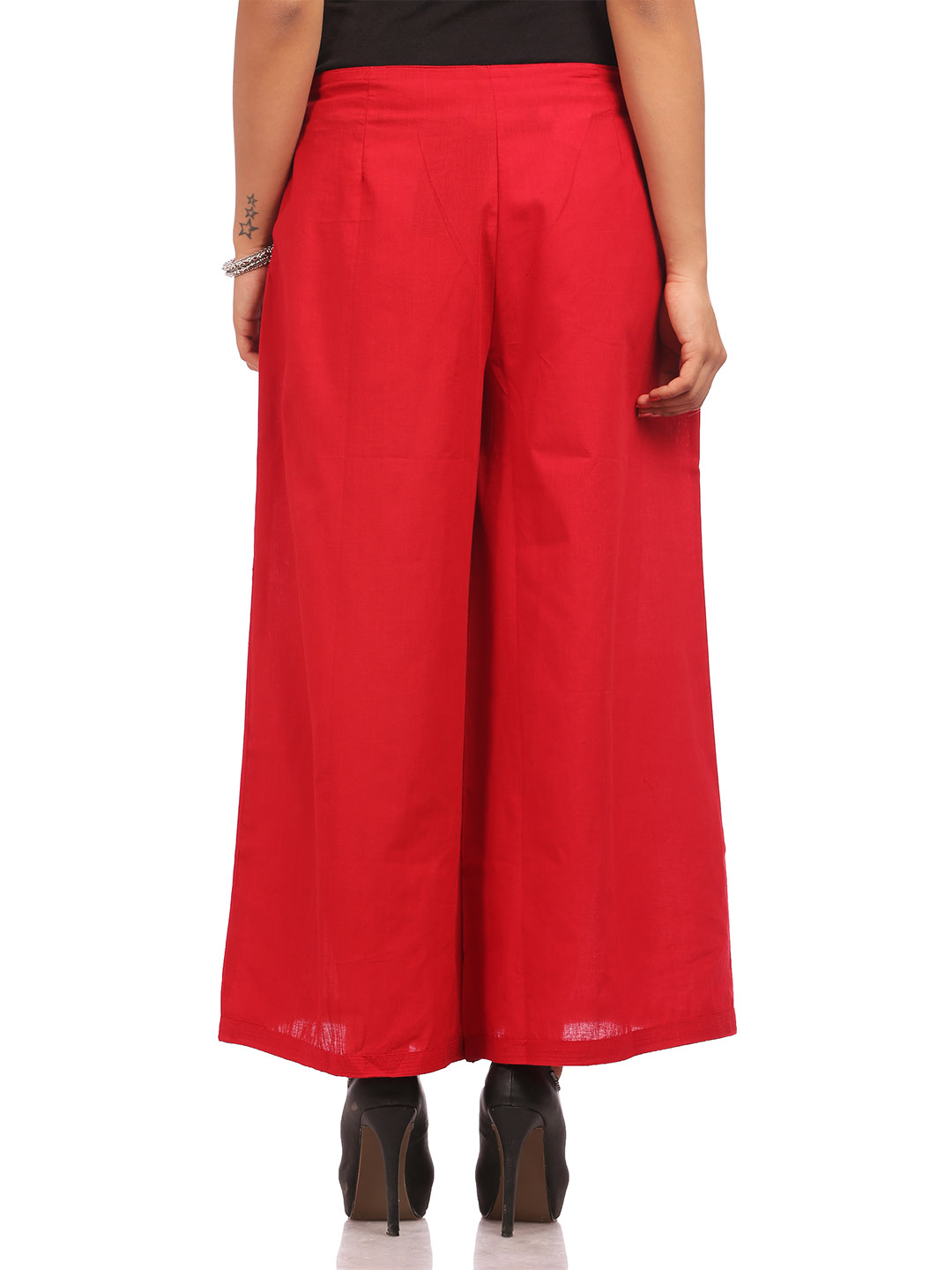 Red Asymmetric Cotton Palazzo image number 2