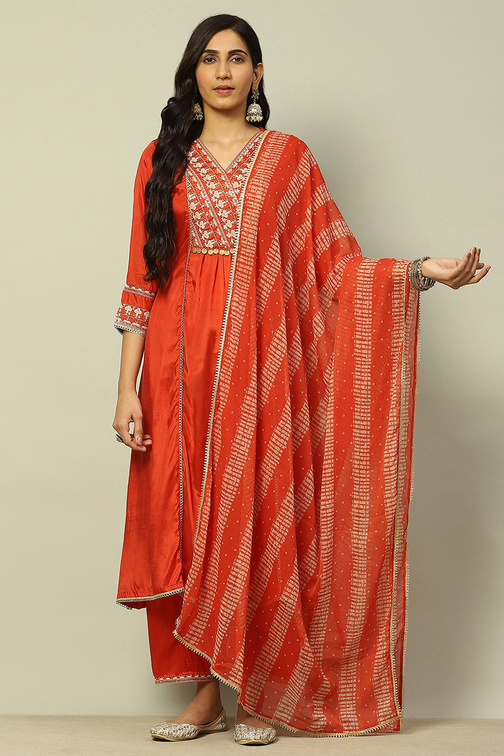 Rust Poly Chiffon Printed Festive Dupatta image number 2