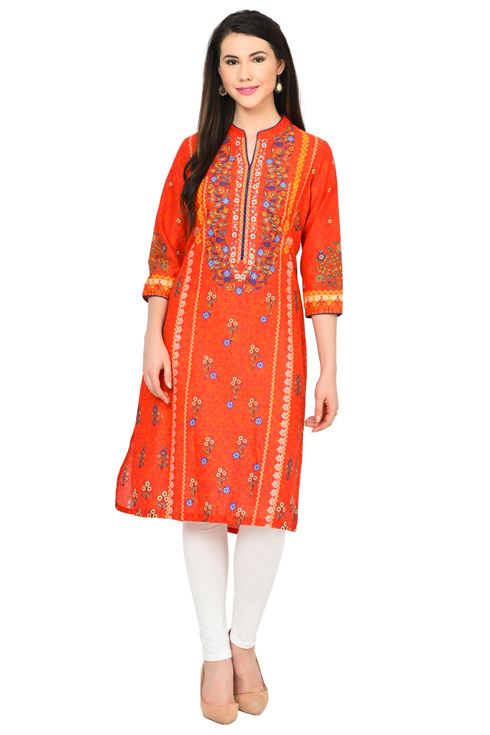 Red Straight Cotton Kurta image number 0