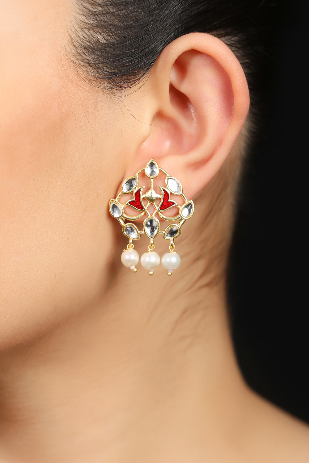 Red Enamel And Pearls Earrings image number 0