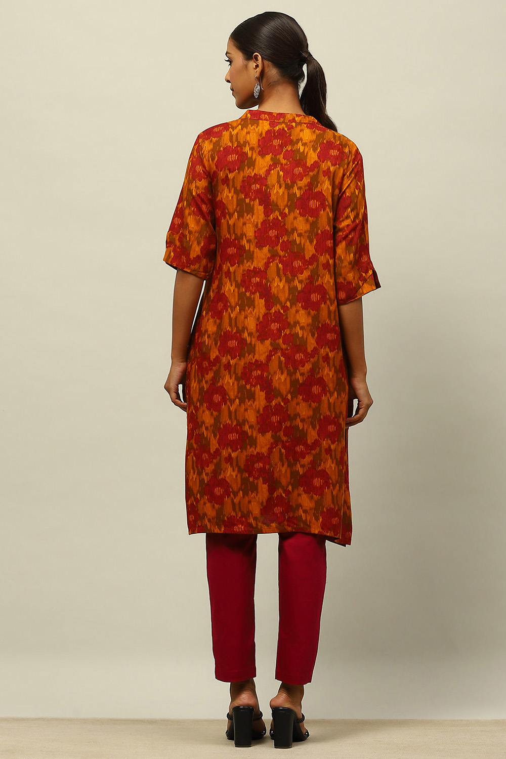 Yellow Rayon Printed Straight Kurta image number 3