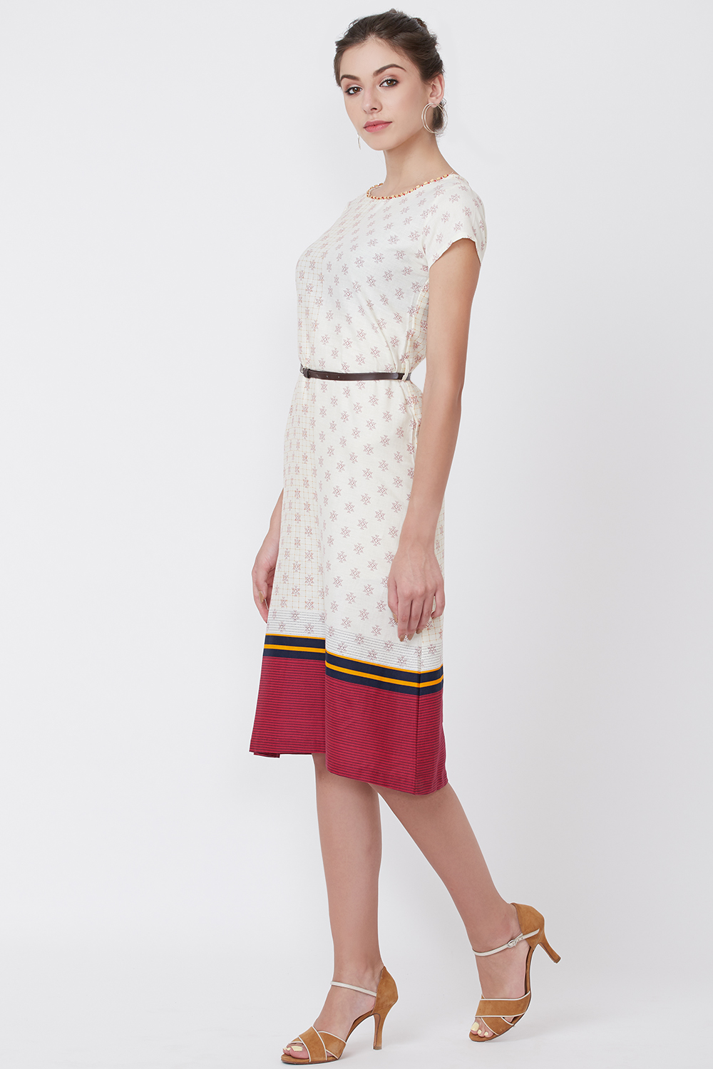 Ecru Cotton And Flex A Line Dress image number 3